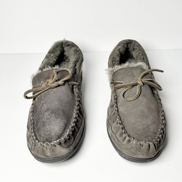 L.L. Bean Men's Wicked Good Moccasins in Gray Suede with Shearling Lining Sz 10W - Picture 2 of 6